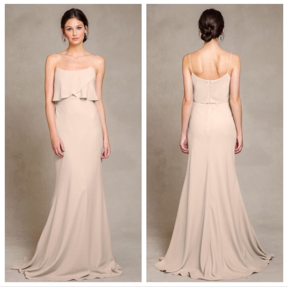 BHLDN Jenny Yoo Blake Dress Spaghetti Strap Ruffle Overlay Bridesmaid Dress Chai